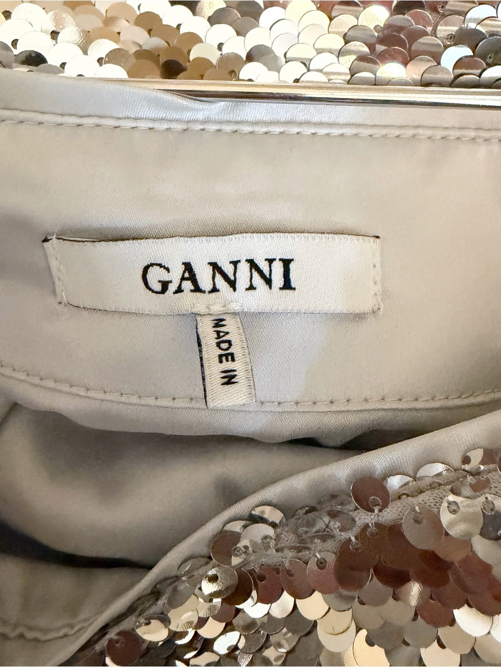 Ganni Silver Sequin Midi Skirt with Front Slit - Picture 7 of 8